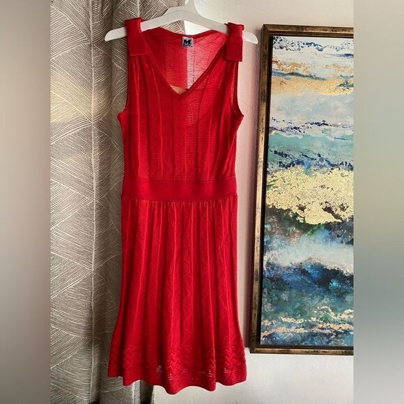 M Missoni Womens  Size 42 US 6 Sleeveless Sheath Knit Dress V Neck Red - Picture 1 of 16